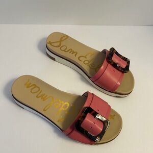 Sam Edelman Peach Tortoise Buckle Ornament Platform Wedge Slide Sandals Size 6.5